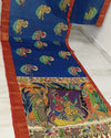 Indiehaat | Kalamkari Hand Painted Pure Silk Blue Saree | Elegant