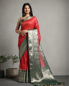 Bright Banarasi Silk Linen Red Handloom Saree