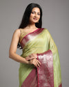 Bold Banarasi Silk Linen Green Handloom Saree