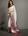 Lustrous Banarasi Silk Linen White Handloom Saree