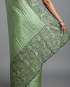 Silkmark Certified Lucid Pure Tussar Cutwork Green Saree