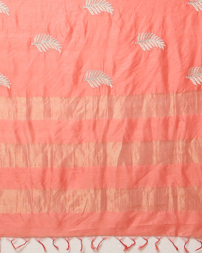 Silkmark Muga Tussar Silk Embroidered Peach Saree