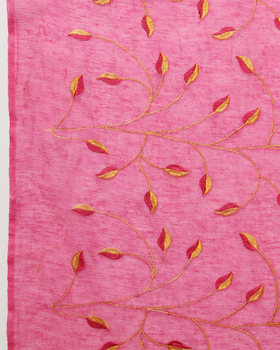 Poised Eri Tussar Silk Embroidered Pink Saree