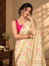 Silk Linen Embroidered Handloom Yellow Saree with Blouse-Indiehaat