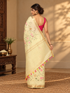 Silk Linen Embroidered Handloom Yellow Saree with Blouse-Indiehaat