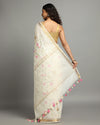 Luminous Silk Linen Embroidered Off White Saree