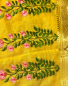 Poised Silk Linen Embroidered Mustard Saree