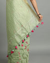 Mysterious Silk Linen Embroidered Green Saree