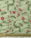 Mysterious Silk Linen Embroidered Green Saree