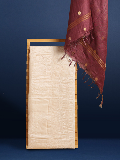 Silkmark Tussar Beige Top Katan Silk Brown Dupatta