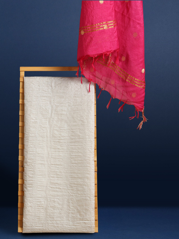 Silkmark Tussar Beige Top Katan Silk Red Dupatta