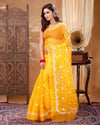 Kota Doria Sarees Embroidery Work Yellow