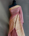 Textured Banarasi Silk Linen Handloom Pink Saree