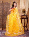 Kota Doria Sarees Embroidery Work Yellow