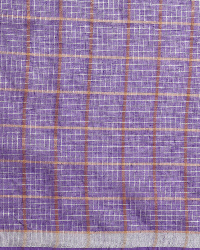 Pure Linen Check Design Handloom Purple Saree