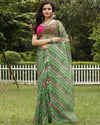 Forest Cotton Kota Doria Green Saree Handcrafted