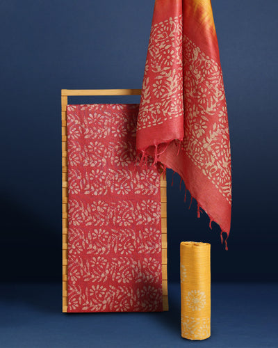 Fiery Khadi Cotton Wax Batik Hand Dyed Red Suit