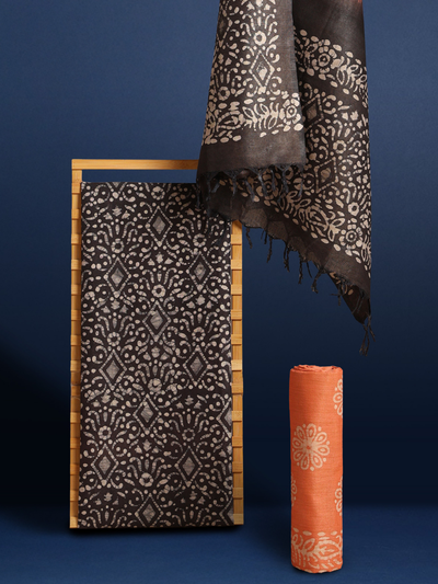 Adorable Khadi Cotton Wax Batik Hand Dyed Black Suit