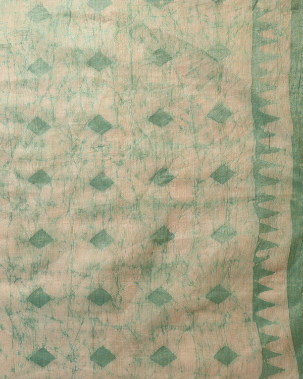 Khadi Cotton Batik Handblock Print Green  Suit Piece with Bottom and Dupatta-Indiehaat