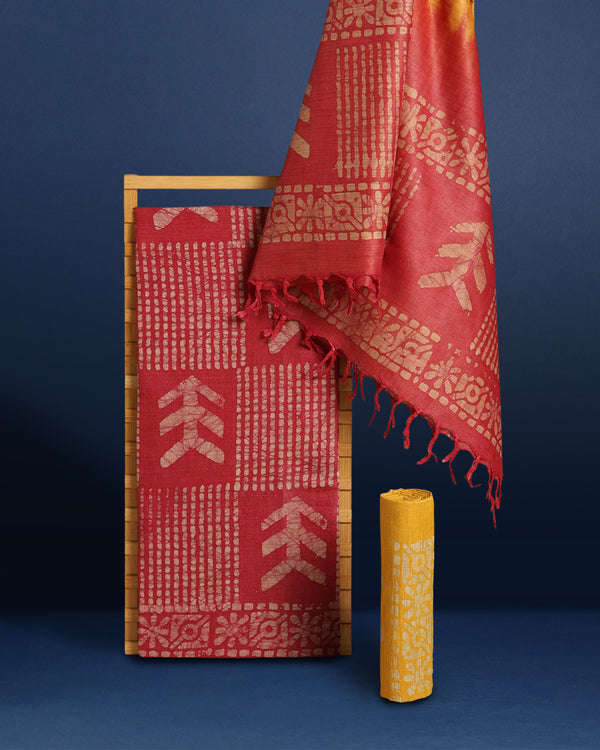 Dazzling Khadi Cotton Wax Batik Hand Dyed Red Suit