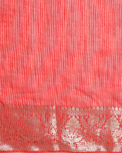 Lively Banarasi Silk Linen Handloom Red Saree