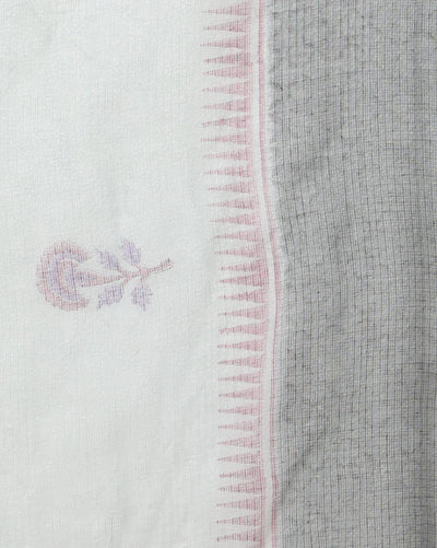 Artistic Kota Doria Blockprinted Black & White Saree