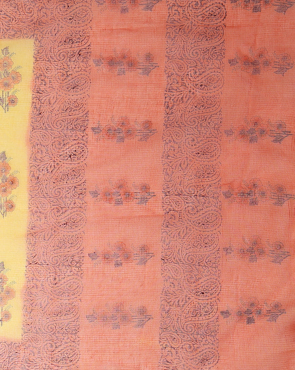 Vibrant Kota Doria Blockprinted Yellow Saree