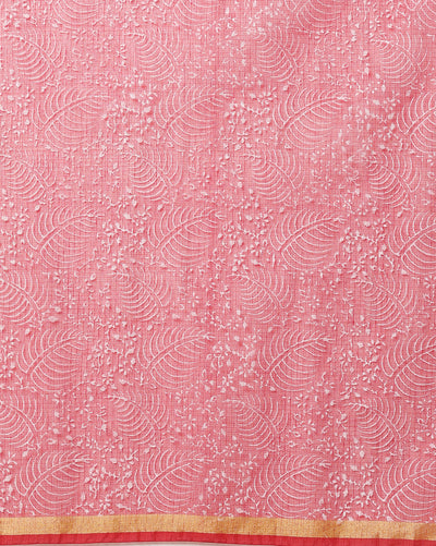 Plum Kota Doria Cotton Bird Embroidery Yellow Saree Handdyed