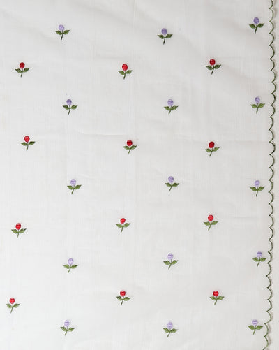 Kota Doria White Saree Allover Embroidery Handcrafted