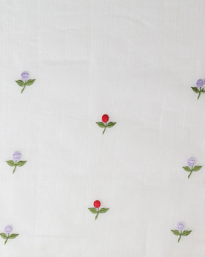 Kota Doria White Saree Allover Embroidery Handcrafted