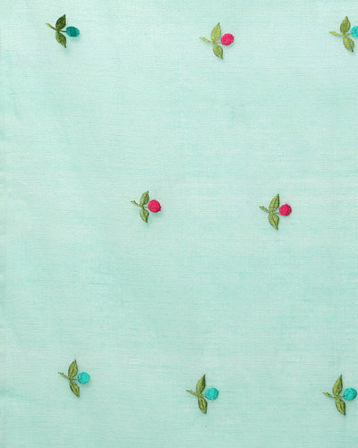 Kota Doria Blue Saree Allover Embroidery Handcrafted