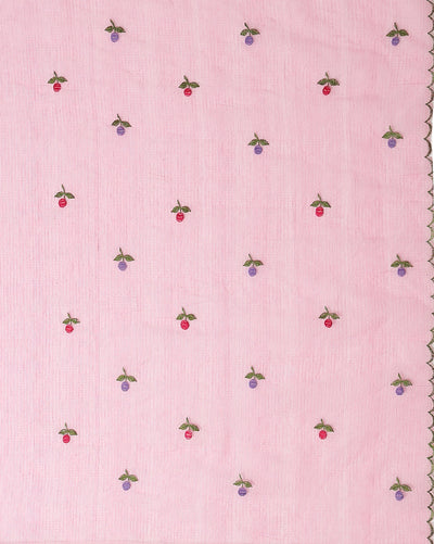 Kota Doria Chic Pink Saree Allover Embroidery Handcrafted