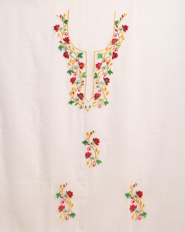 Embroidered Bold Kota Doria White Suit (Top+Bottom+Dupatta)