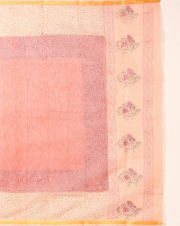 Unique Kota Doria Red Blockprinted Suit (Top+Dupatta+Bottom)