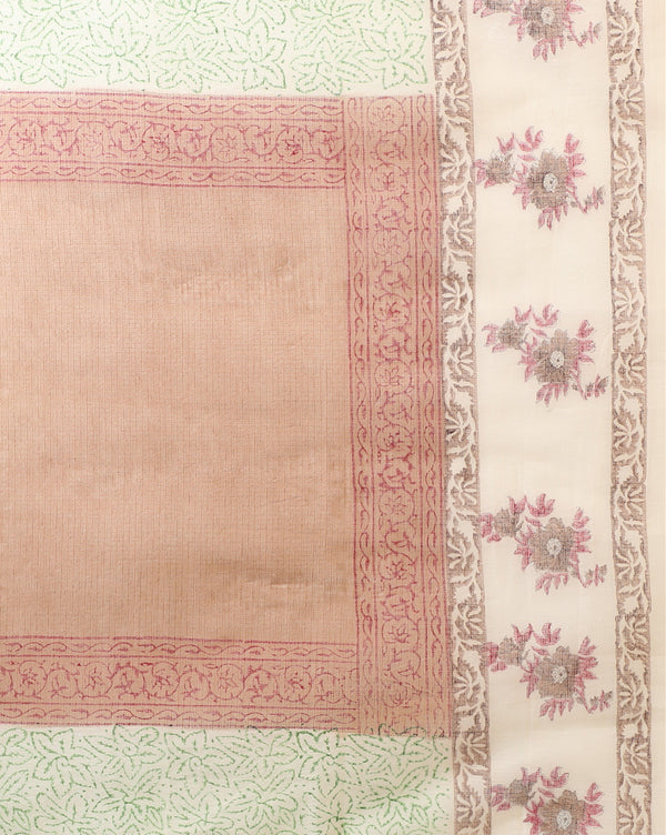 Surreal Kota Doria Brown Blockprinted Suit (Top+Dupatta+Bottom)