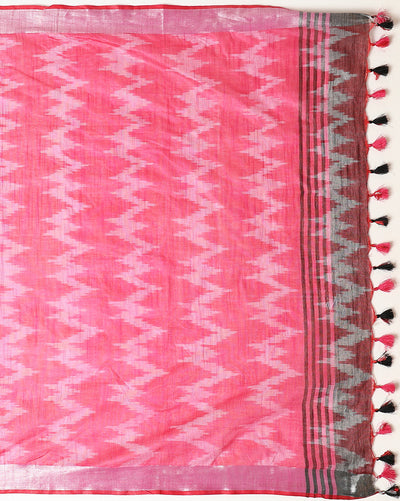 Soft Ikkat Slub Linen Handloom Gray Saree