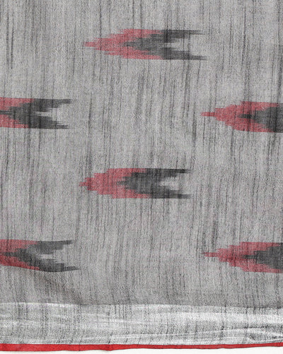 Soft Ikkat Slub Linen Handloom Gray Saree
