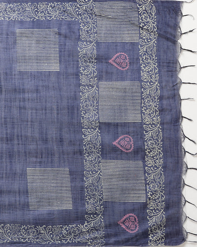 Katan Silk Decorous Blockprint Blue Suit (T+B+D)