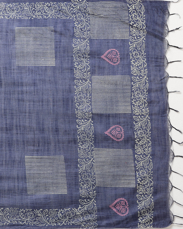 Katan Silk Decorous Blockprint Blue Suit
