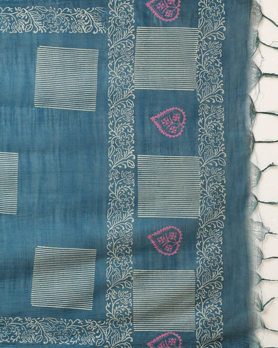 Katan Silk Textured Blockprint Blue Suit