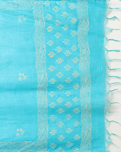 Katan Silk Striking Blockprint Blue Suit