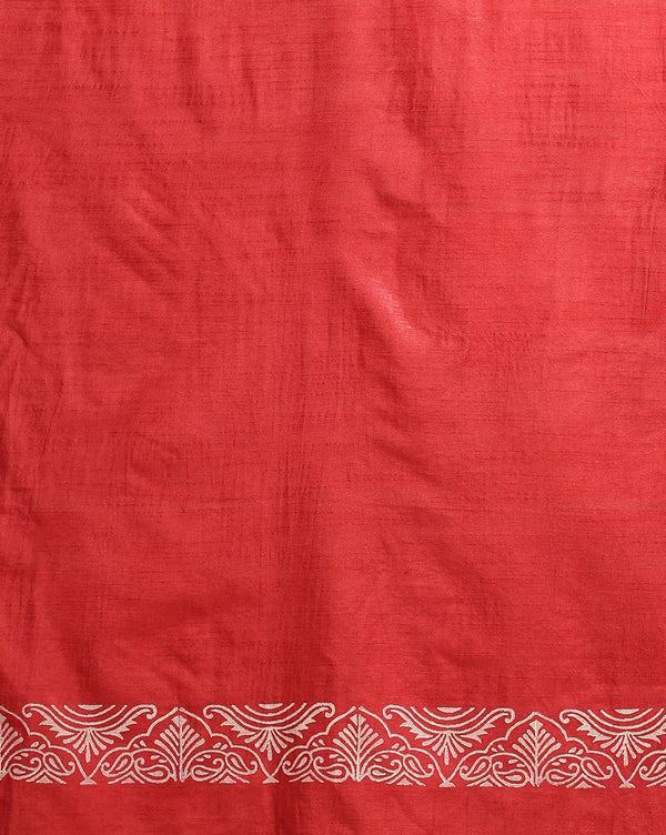 Katan Silk Blushing Blockprint Red Suit