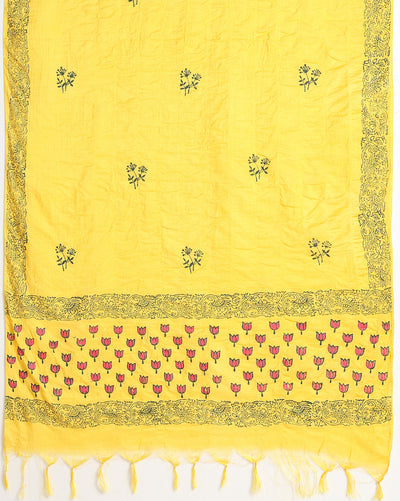 Katan Silk Gracious Blockprint Yellow Suit (T+B+D)