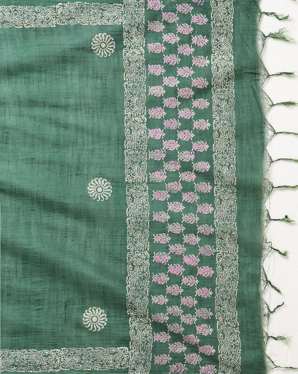 Katan Silk Precious Blockprint Green Suit