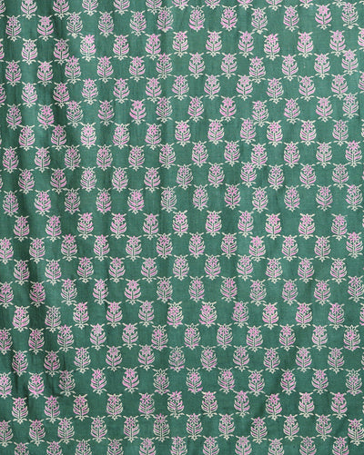 Katan Silk Precious Blockprint Green Suit