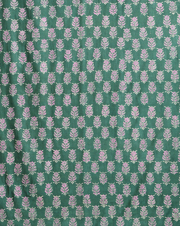 Katan Silk Precious Blockprint Green Suit