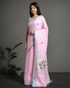 Illuminating Pure Linen Floral Embroidered Biege Saree