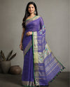 Captivating Pure Linen Floral Embroidered Purple Saree