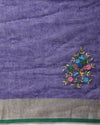 Captivating Pure Linen Floral Embroidered Purple Saree