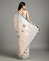 Beautiful Pure Linen Floral Embroidered Biege Saree